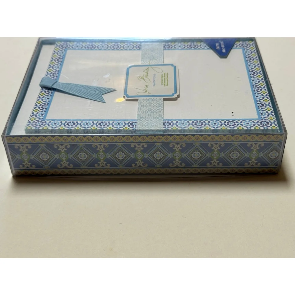 VERA BRADLEY Invitations CAPRI BLUE 12 Blank Quilt Embossed Sleeves Ribbons